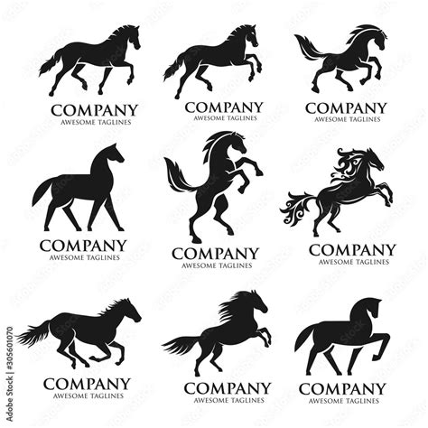 Set of Horse Logo Design Icon Symbol. Horse Vector. Horse Silhouette ...