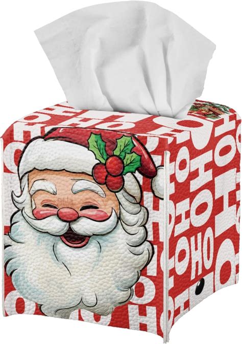 Merry Christmas Tissue Box Cover Squre Red For Kitchen X Mas Santa Claus Tissue Box