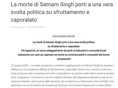 La Morte Di Satnam Singh Porti A Una Vera Svolta Politica Su