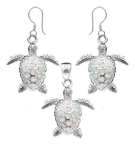 Dije Y Aretes Tortuga Opalo Blanca Plata 925 Envio Gratis Meses Sin