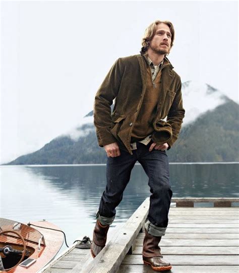 Men S Fashion In Autumn Mountain Lakeside Mens Outdoor Fashion Mens