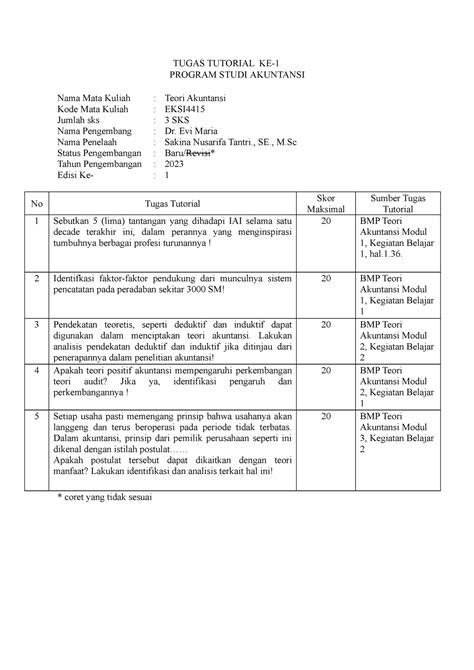 Tugas Teori Akuntansi TUGAS TUTORIAL KE PROGRAM STUDI AKUNTANSI Nama