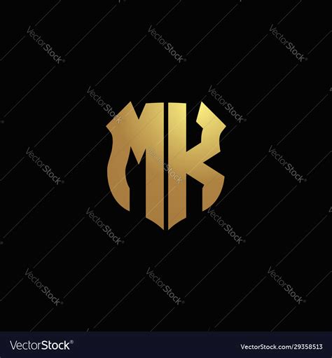 Mk Logo Monogram With Gold Colors And Shield Vector Image