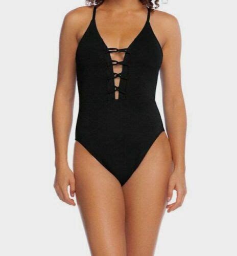 La Blanca Women S Black Island Goddess Plunge Mio One Piece