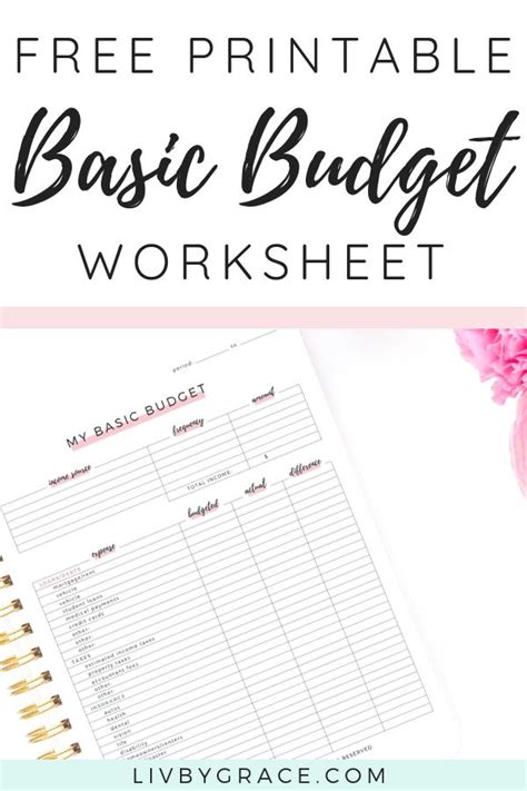 The Free Printable Basic Budget Worksheet Is Shown With Pink Flowers On It