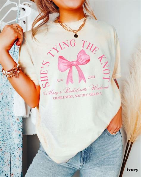 She S Tying The Knot Bachelorette Shirts Custom Location Bachelorette