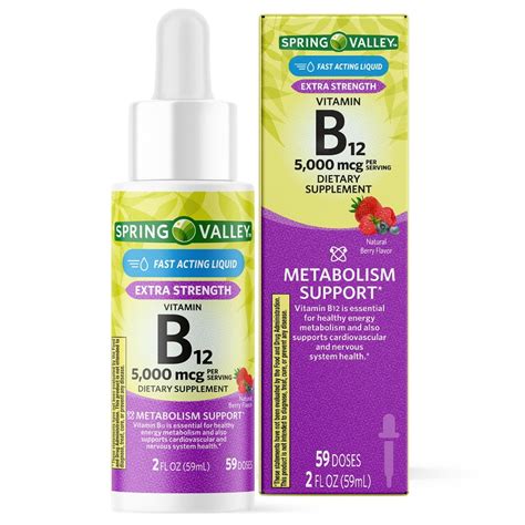 Spring Valley Liquid Vitamin B12 5000mcg Metabolism Supplement Berry