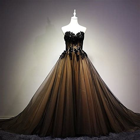 Kivary Sweetheart Black Tulle Gold Lace Corset Ball Gown Gothic Prom