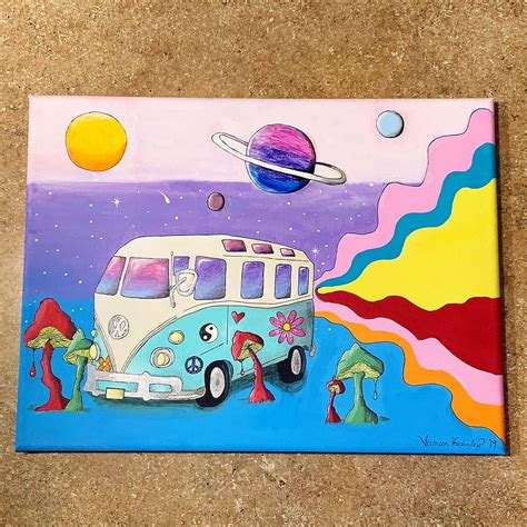 Hippie Volkswagen Bus Van Psychedelic Acrylic Painting Art Painting