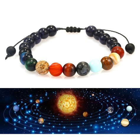 Men Bracelet Universe Galaxy Eight Planets Braid Bead Bracelet Natural