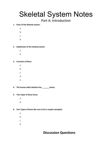 Skeletal System Note Outline