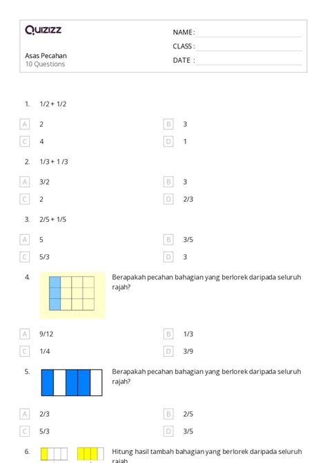 Lembar Kerja Model Pecahan Untuk Kelas Di Quizizz Gratis