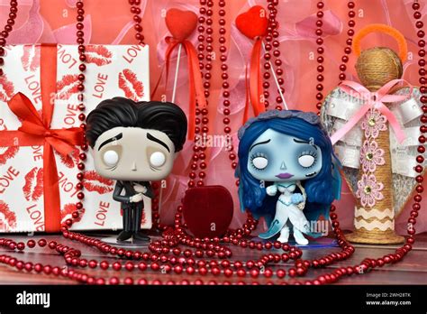 Funko Pop Action Figures Of Victor And Emily From Gothic Animated Film