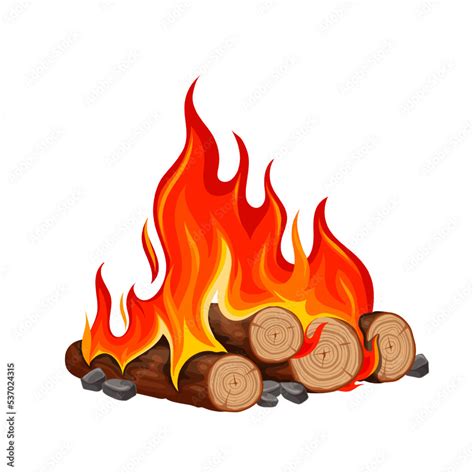 Fire Of Bonfire With Stack Of Burning Logs Vector Illustration Cartoon