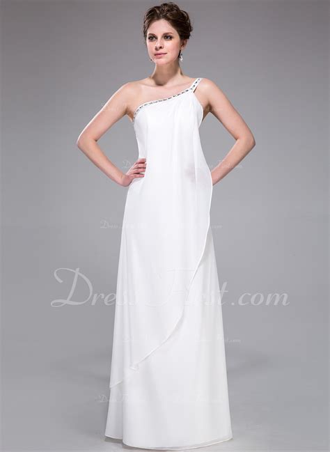 Sheath Column One Shoulder Floor Length Chiffon Bridesmaid Dress With