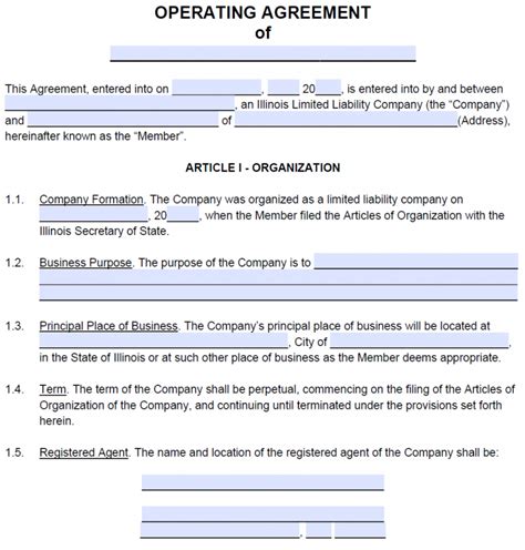 Plantilla De Acuerdo Operativo De Illinois Llc Pdf Word