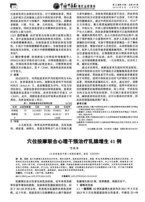 穴位按摩联合心理干预治疗乳腺增生41例 Word文档在线阅读与下载 免费文档