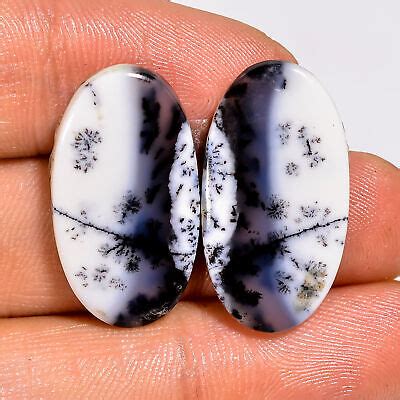 24 00Cts Dendrite Opal Matched Pair Natural 25X13X4 MM Oval Cab Loose