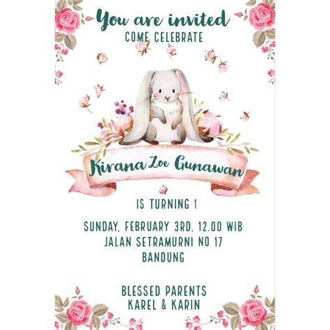 Jual Birthday Invitation Undangan Ulang Tahun Anak Tema Rabbit