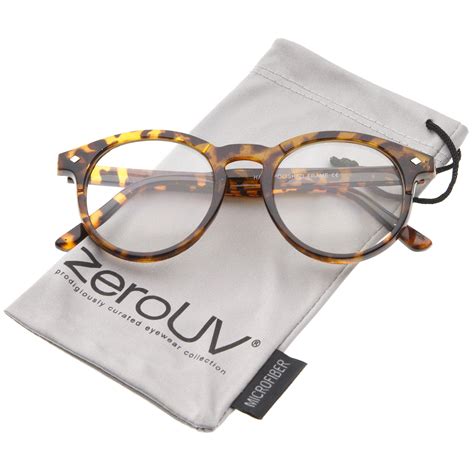 Zerouv Unisex Retro Keyhole Nose Bridge Clear Lens Horn Rimmed Round Eyeglasses 49mm Tortoise