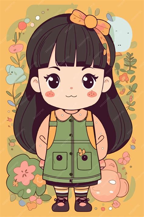 Premium Vector Cute Little Kawaii Girl Illustration Flat Colors