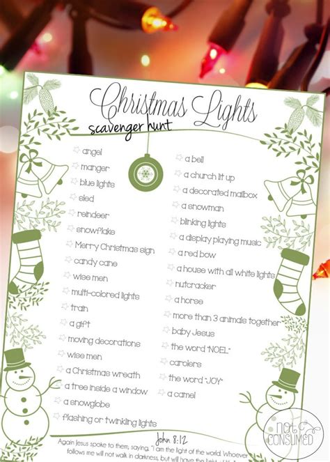 FREE Christmas Lights Scavenger Hunt Printable