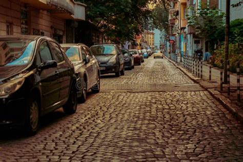 Beautiful Urban Paved Road With Cars In The Evening Editorial Photo