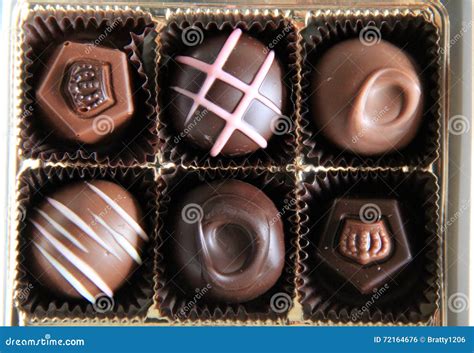 Box Of Six Fancy Chocolates Stock Photo Image Of Foreground Dark