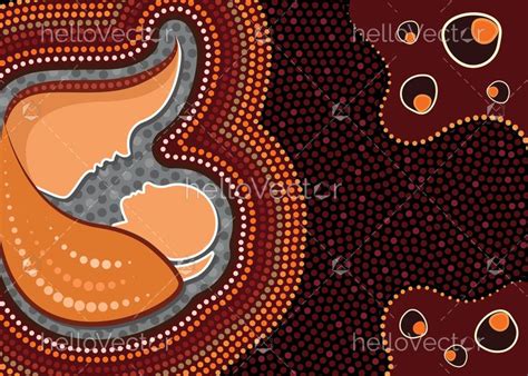 Aboriginal Dot Art Vector Painting Mother And Child Concept