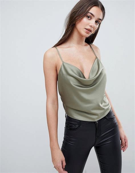 Asos Backless Cowl Neck Top Green Cowl Neck Top Satin Top Outfit