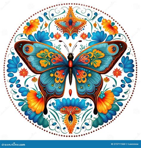 Ornate Butterfly Mandala Art Against A White Background Generative Ai Stock Illustration