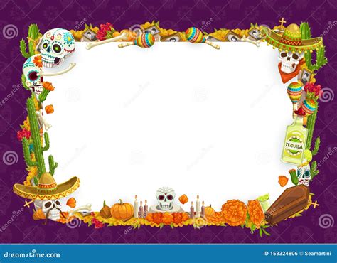 Día De Muertos, Marco En Blanco De Dia De Los Muertos Ilustración del ...