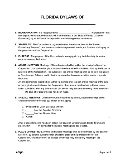 Free Florida Corporate Bylaws Template Pdf Word