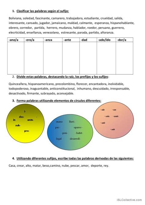 Formaci N De Las Palabras Formaci N Espa Ol Ele Hojas De Trabajo Pdf