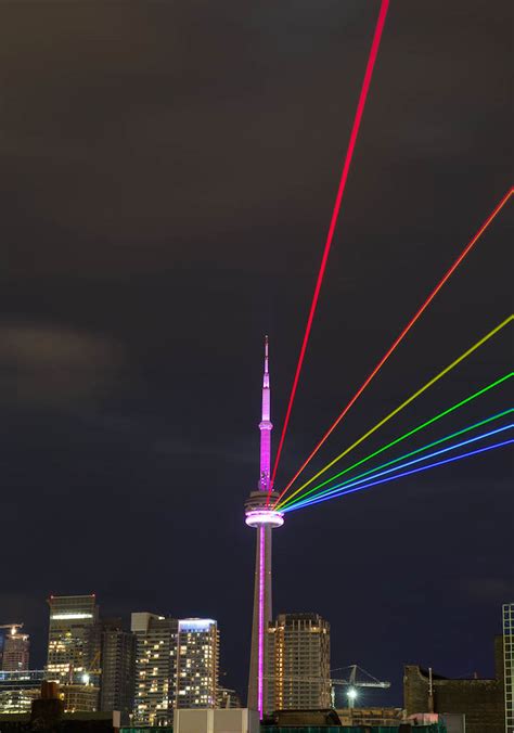 Powerful Laser Rainbow Beams Onto Torontos Cn Tower