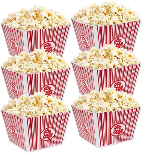 Hedume 6 Pack Popcorn Containers Plastic Movie Theater Style Popcorn Container Set Red And White