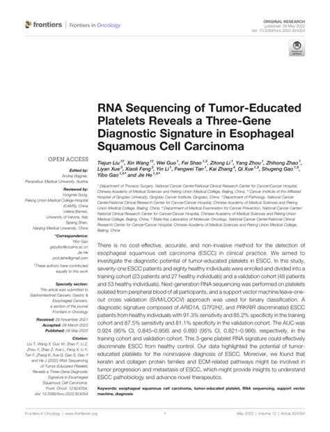 PDF RNA Sequencing Of Tumor Educated Platelets Reveals A Three Gene