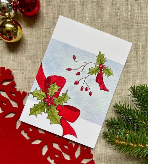 Card Christmas Card Holly And Rosehips And Bi Folksy