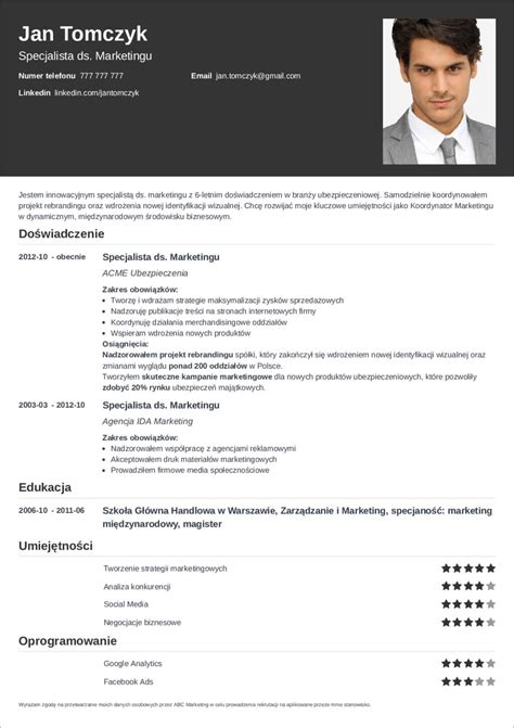 Jak Napisa Proste Cv Wz R I Przyk Ad W Prostych Cv