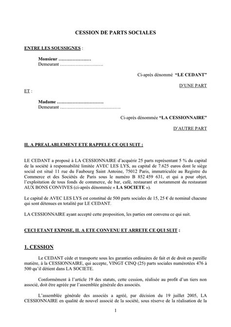 Cession De Parts Sociales DOC PDF Page 1 Sur 3