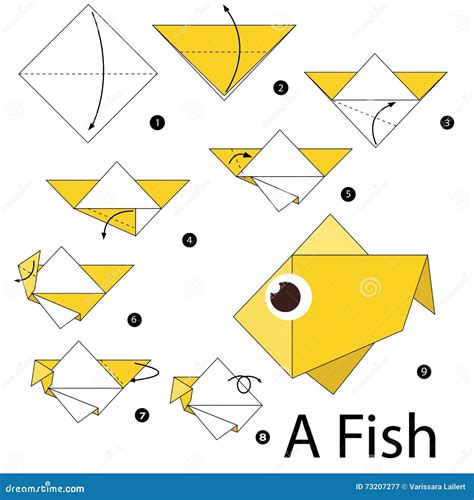 Step By Step Instructions How To Make Origami A Fish Stock Vector