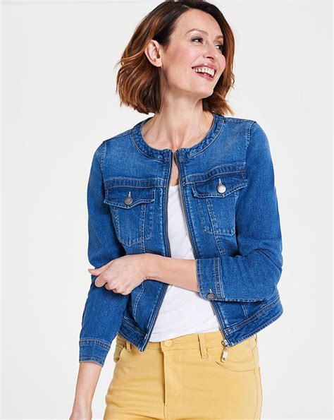 Blue Collarless Zip Front Denim Jacket J D Williams