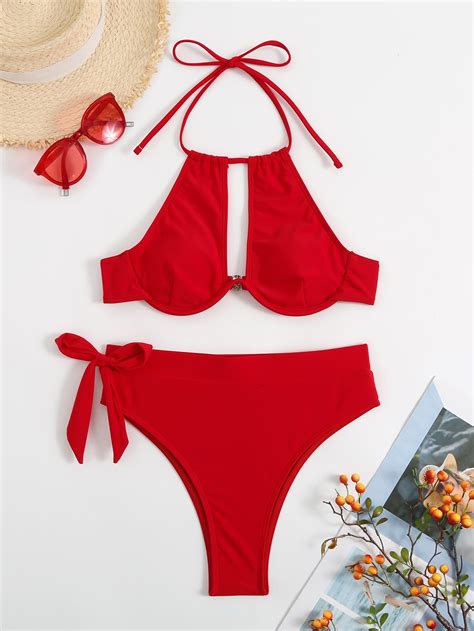 SHEIN Swim SXY Bañador bikini con abertura con aro de talle alto Moda