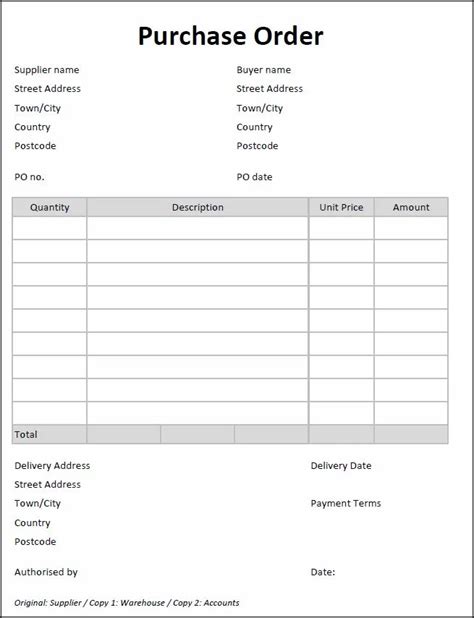 Purchase Order Template Double Entry Bookkeeping