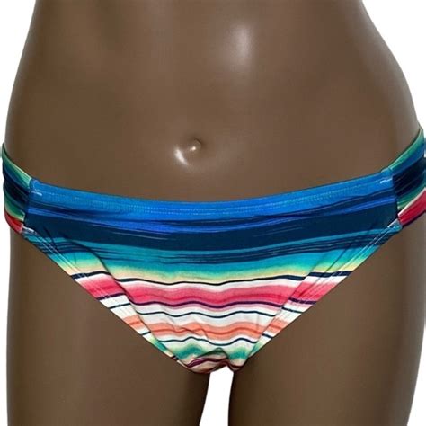 La Blanca Swim La Blanca Mitered Stripe Shirred Side Bikini Swim