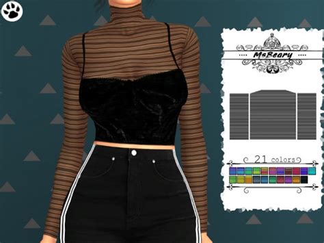 The Sims Resource Sheer Stripped Shirt By Msbeary • Sims 4 Downloads