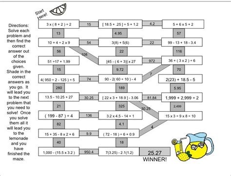 Order Of Operations Maze Worksheet Order Of Operation Worksheets