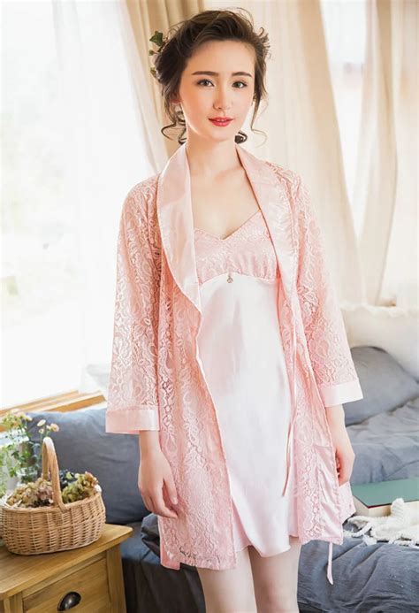 High Quality Sexy Women S Robe Set Homewear Indoor Sleepwear Lace Silk