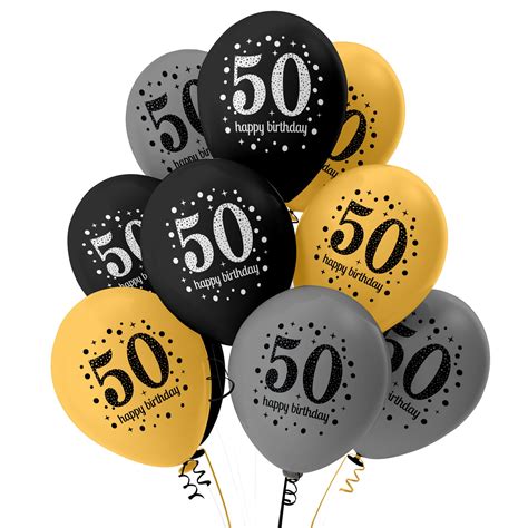 50th Birthday Balloon Decorations | Black, Gold, Silver Balloons ...