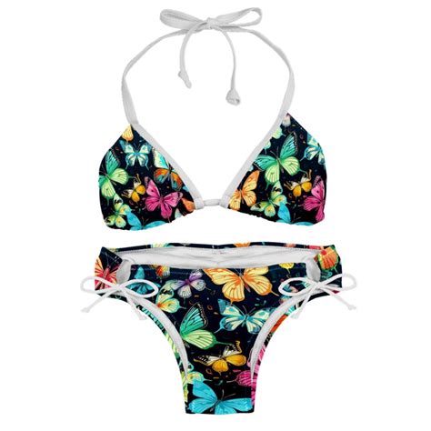 Flower Butterfly Detachable Sponge Adjustable Strap Bikini Set Two Pack